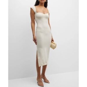 Grey/Ven Gwen empire Cap-Sleeve Sweetheart Midi Dress in natural NWT
